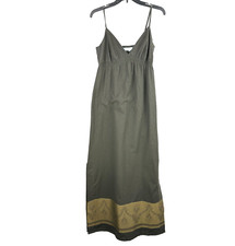 Guess Maxi Dress Women Small Gray Linen Blend Vneck Sleeveless Floral Side Slit