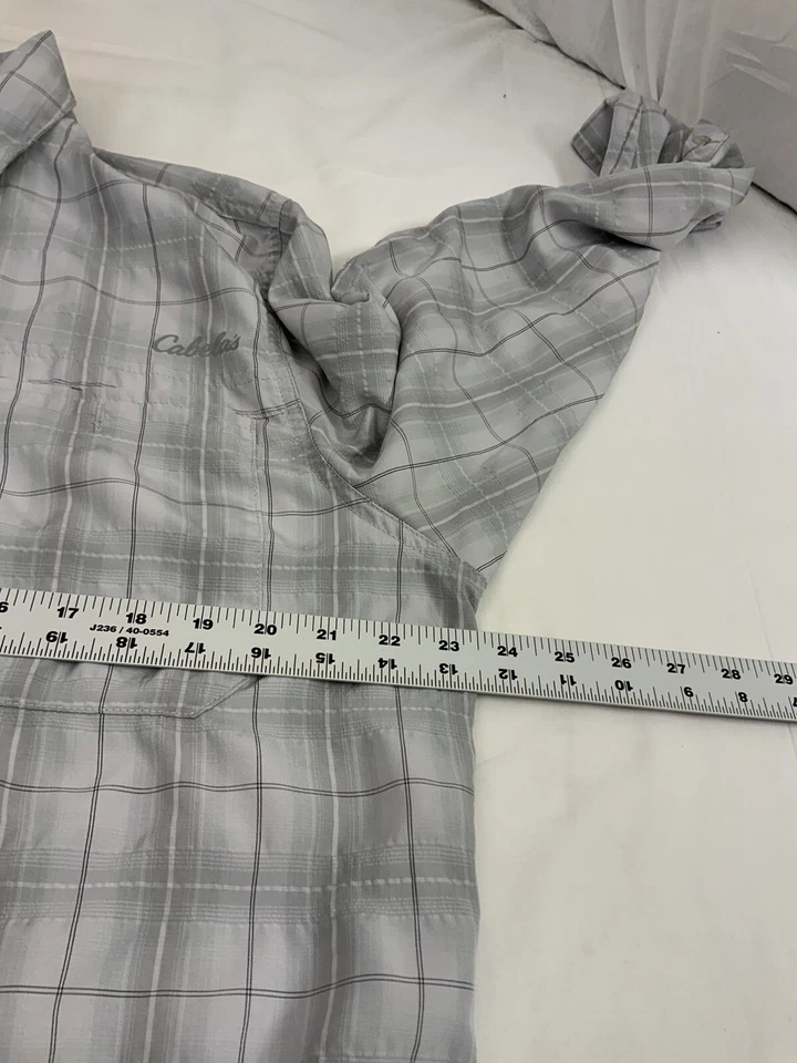 Cabelas Shirt L Gray Plaid Polyester Nylon Button-up Long Sleeve YGI X1-23 - Image 3 of 4
