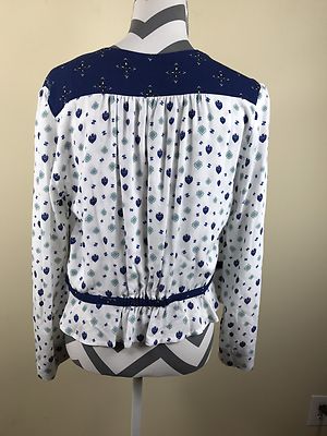 Haut Free People Where We Roam - Chemisier Enveloppant Surpiqué Blanc/bleu - Taille M