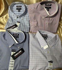 LOT of 4 : 17" , 36/37 Blue White plaid Kirkland button-collar Dress Shirts