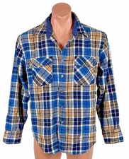 Vintage Sears Roebuck Shirt Mens L Blue Plaid Virgin Acrylic Outdoor Long Sleeve