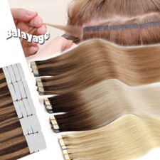 100 Skin Weft Tape In 80pcs Remy Human Hair Extensions Thick Full Head Balayage
