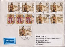 SERBIEN 2007 Kab.-R-Luftpostbrief mit interessante MiF von BEOGRAD nach NÜRNBERG