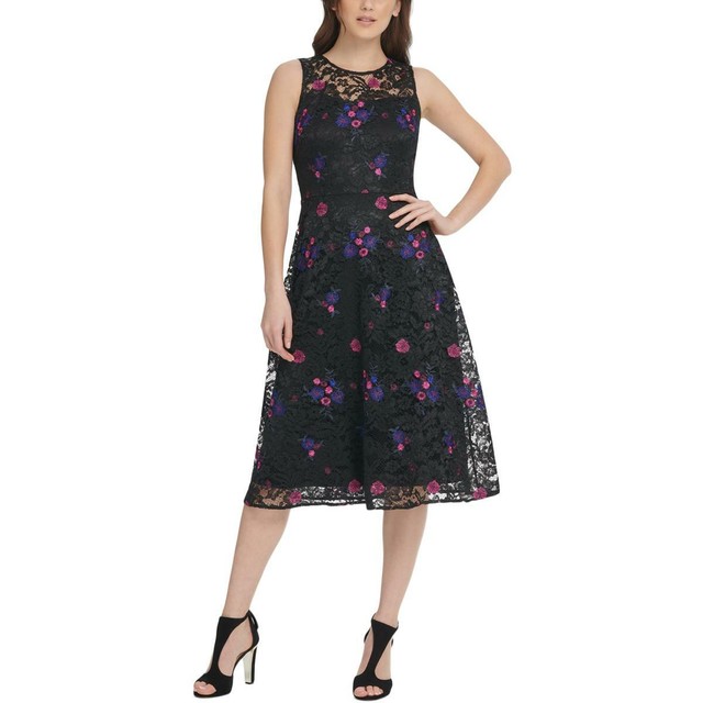 floral midi dress with embroidered overlay