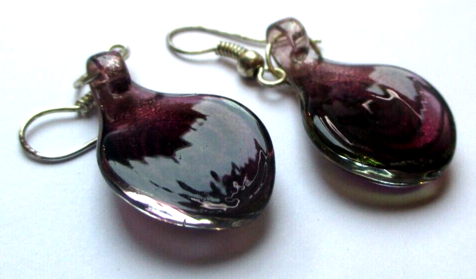 Boucles D'oreilles Vintage En Pâte De Verre Murano - Percées Avec Clous - État Parfait