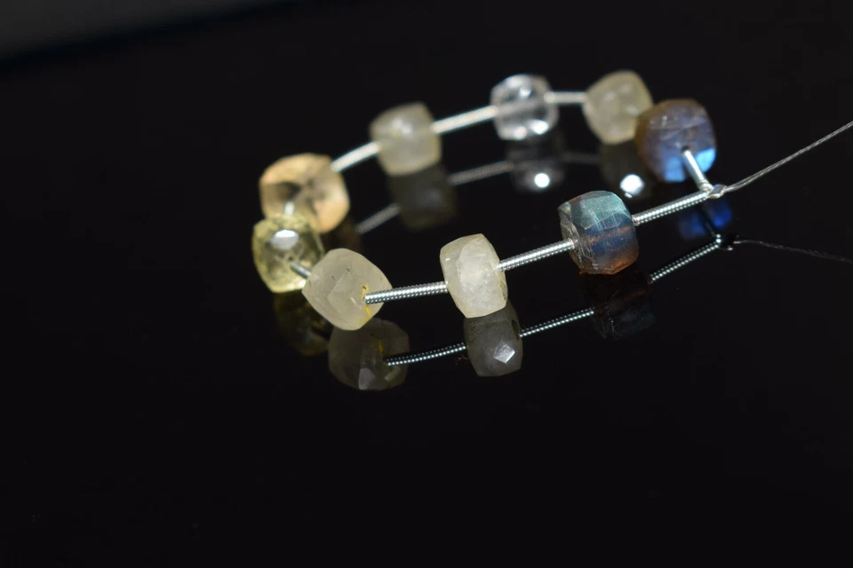AAA+ Natural Citrine & Mix Gemstone Faceted Cube Shape Beads 5" Jewelry Making - Image 3 of 4
