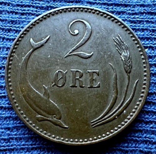 1902 Denmark 2 Ore Coin AU Christian IX High Grade #MX223