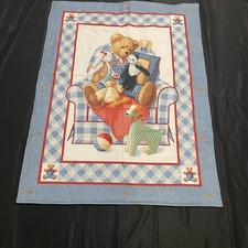 Blue Jean Teddy Bear Baby Quilt Blanket 35x44 VTG Handmade