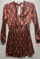 Women’s Xhilaration Stunning Gold Print Long Sleeve Tie Front Dress M