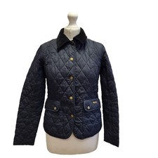 Barbour Kendall Quilted Blue Jacket Snap Button Women's Uk Size 8
