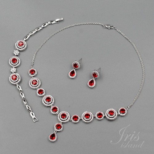Conjunto de joyas collar pulsera pendientes rubí circonita cúbica simulado para mujer regalo - Imagen 1 de 11