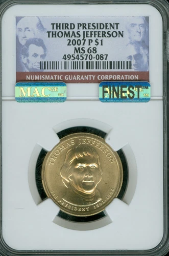 2007 P THOMAS JEFFERSON DOLLAR NGC MS68 BUSINESS STRIKE MAC FINEST SPOTLESS POP3