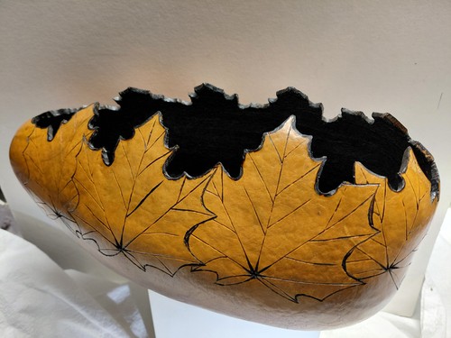 Original Gourd Art By PAT KOWALIS- Maple Sugar #139- 12" Zucca Varient Gourd