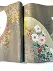 Luxury Japanese Kimono Fabric Silk Sash Belt, Rinpu Flower Pattern Hikigaku Silk — photo 3
