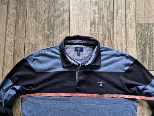 Men's GANT Blue Marl & Navy Hooped Light Rugby Shirt - Size Large - Picture 2 of 16