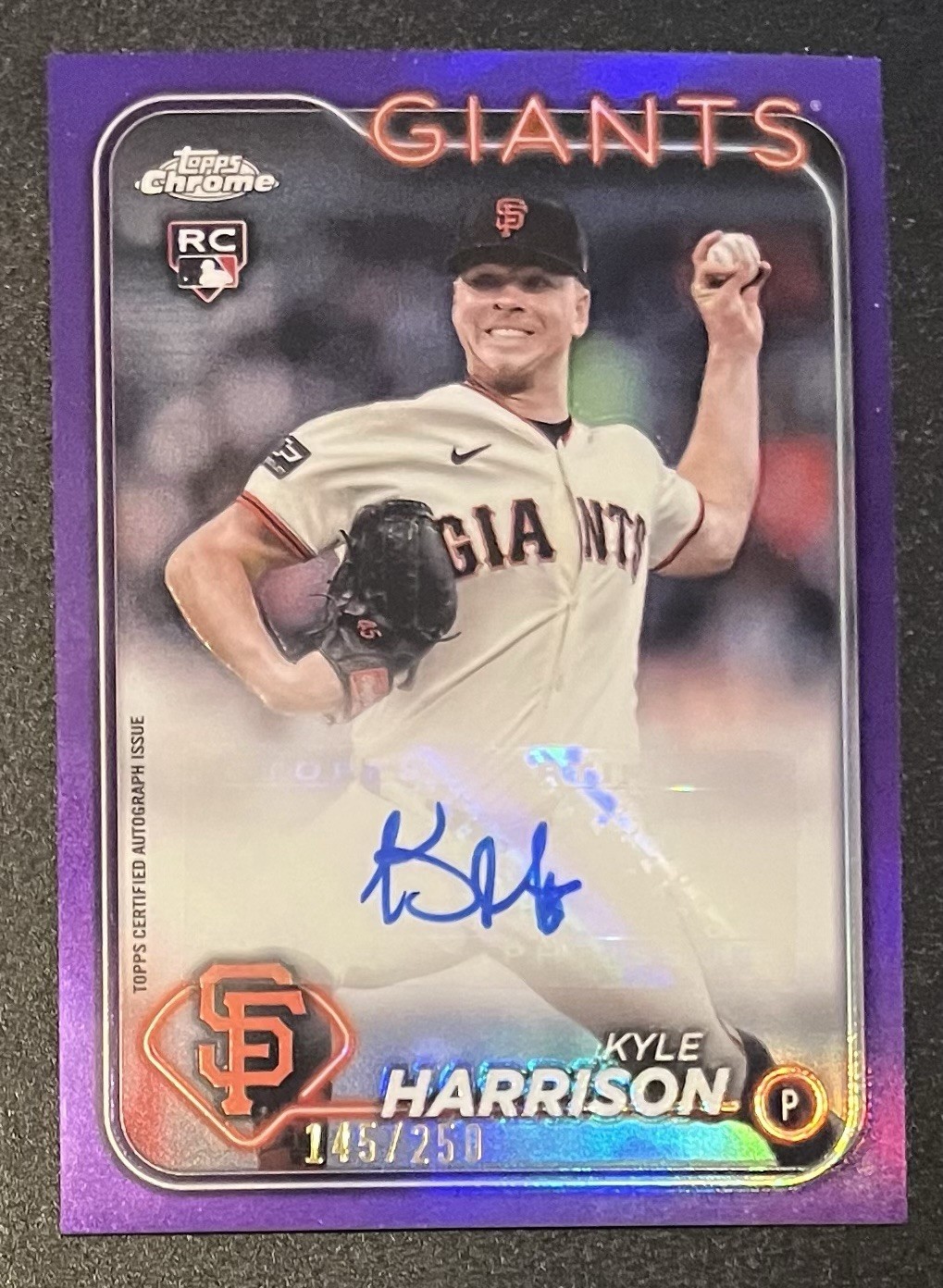 2024 Topps Chrome Update Kyle Harrison #AC-KH Auto Purple Refractor /250 RC (C)
