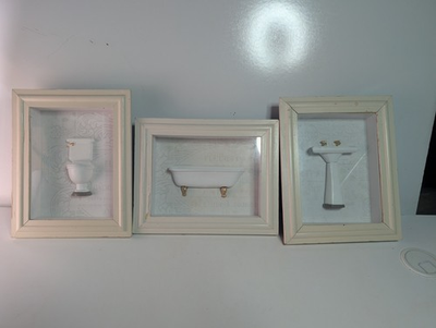 #ad The Artisan Group Mini Bathroom Shadow Box Art Set of 3 Toilet Sink Tub Decor $12.74
