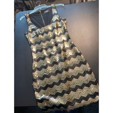 Guess Sequin Mini Dress Women Size 4 Gold Black Chevron Party Cocktail