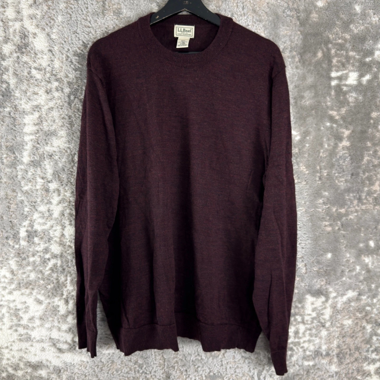 L.L. Bean Size L-REG Merino Wool Crewneck Pullover Sweater Burgundy Long Sleeve