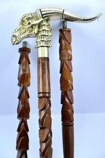 Vintage Walking Stick Antique Look Designer Dragon Brass Handle Cane Handmade