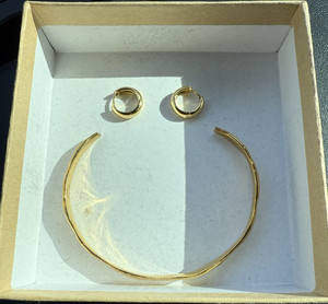 Real silver Gold plated bracelet & Hoop Earrings Jewelry Set
