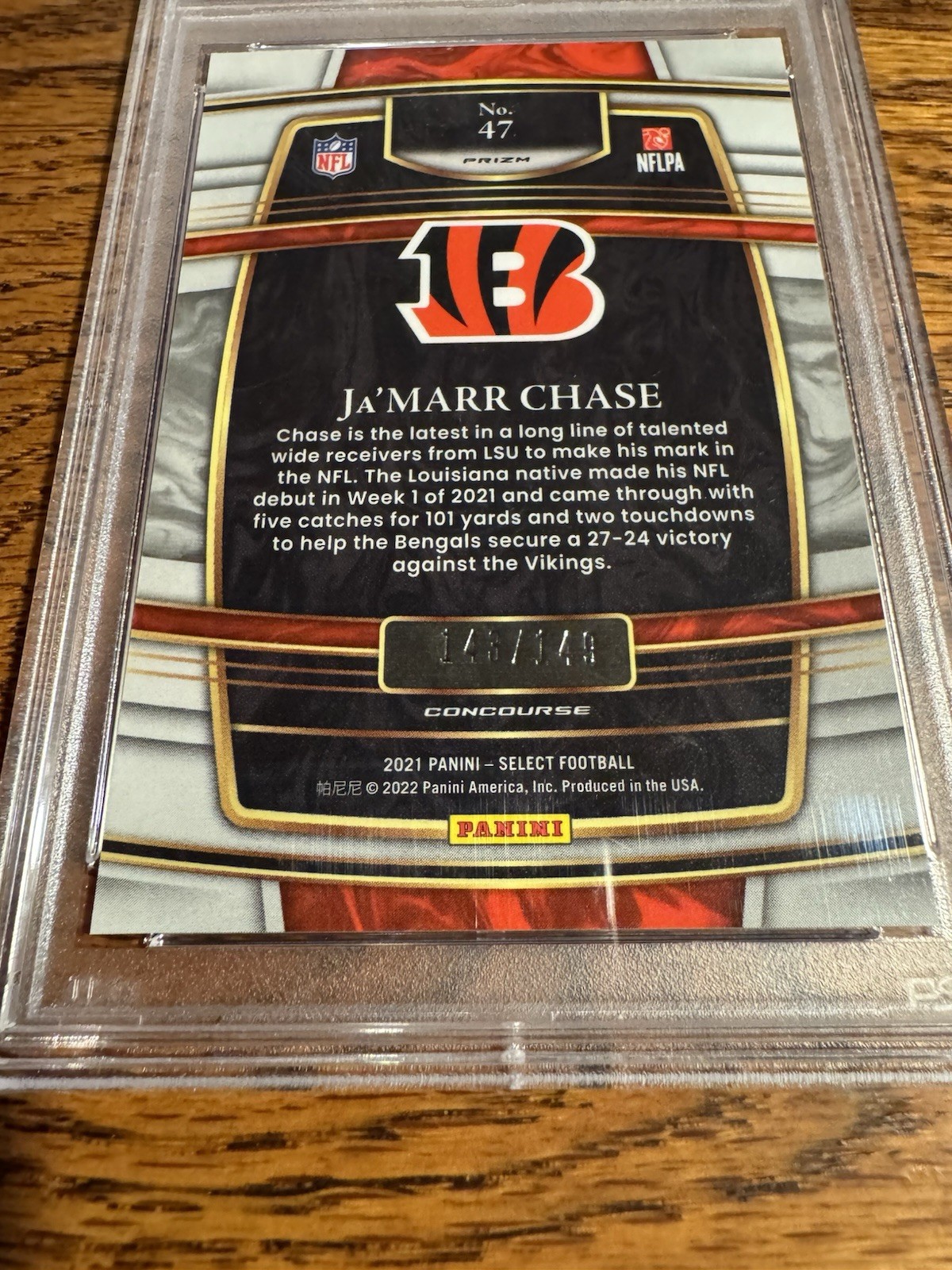 2021 Panini Select Football Ja’marr Chase Bengals Maroon Prizm /149 PSA 10 view 3