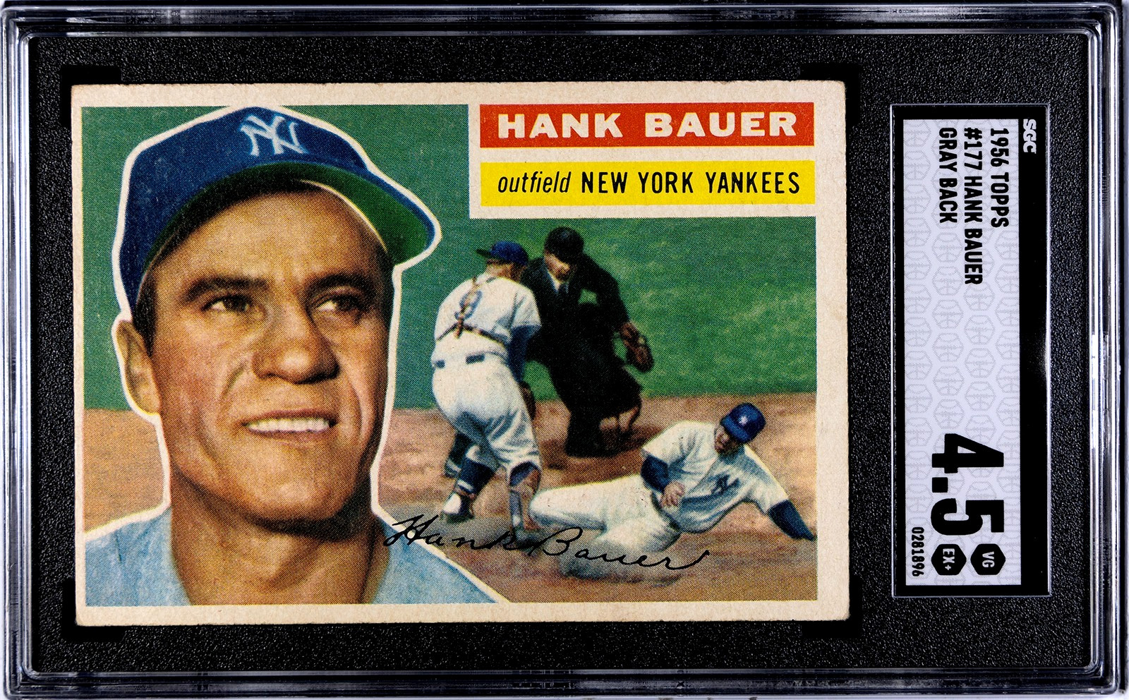 SGC 4.5 1956 Topps Hank Bauer #177 Gray Back Yankees Graded Baseball Card
