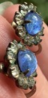 STERLING SILVER Art Deco Antique Blue cabochon glass screw back Earrings — photo 3