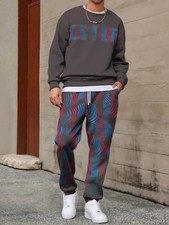 Men'S Plus Size Two-Piece Set - Long Sleeve Sweatshirt  Pants Outfit, Stretch F