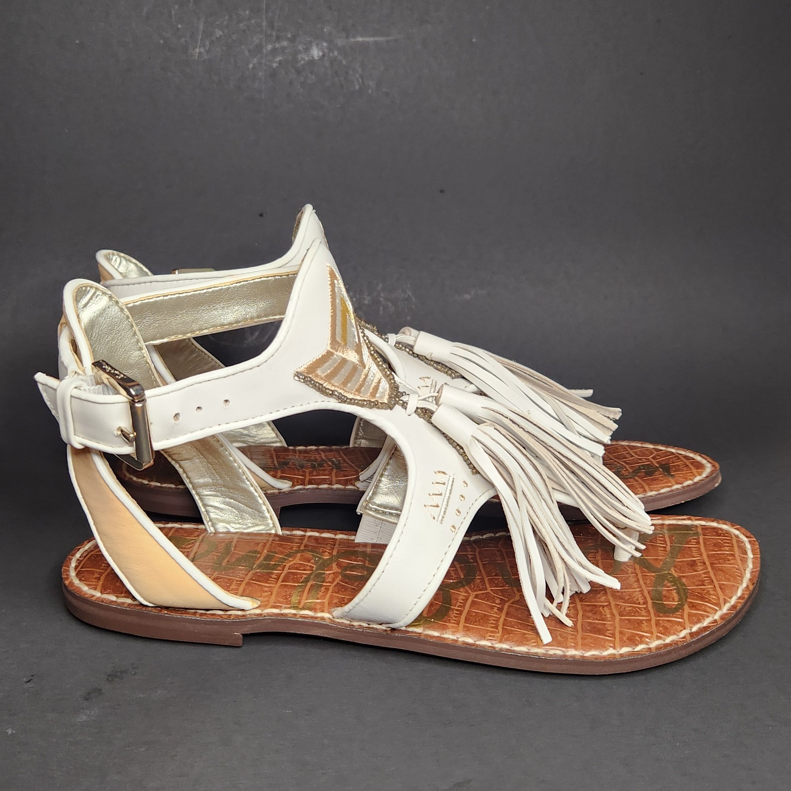 APL Sandalo Sam Edelman Giblin bianco pelle nappa stampa tribale ricamo 7 5 us intime ottimeioni