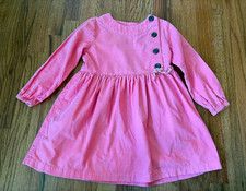 Hanna Andersson Girls Pink A-Line Long Sleeve Solid Corduroy Dress 110