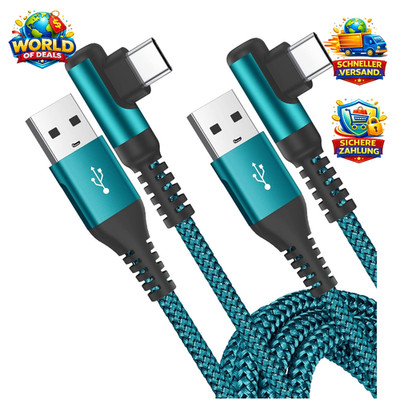 USB C Kabel 3.1A 90 Grad Winkel Nylon 3m Schnellladung für iPhone Samsung Xiaomi
