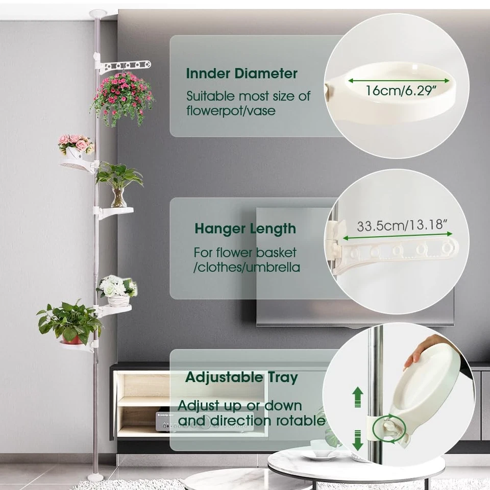 Barra de tensión de resorte de poste de planta interior de 5 capas esquina flores estante de exhibición ajuste... Foto 2 de 4