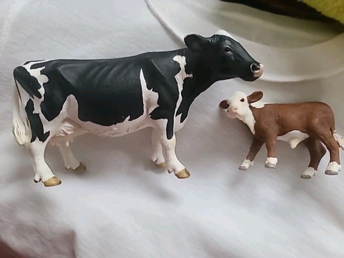 SCHLEICH HOLSTEIN Cow : Dairy Breed - Retired Adult & SCHLEICH Baby Brown Cow