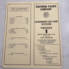 Southern Pacific Railroad Company Timetable #1 Sacramento Salt Lake Div 1964