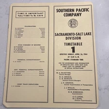 Southern Pacific Railroad Company Timetable #1 Sacramento Salt Lake Div 1964