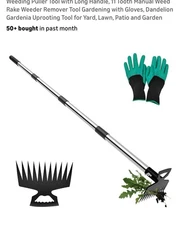 Weeding Puller Tool with Long Handle, 11 Tooth Manual Weed Rake Weeder Remover T
