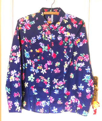 Damenbluse Bluse Hemdbluse von Old Navy in Gr M Baumwolle blau mit bunten Blumen