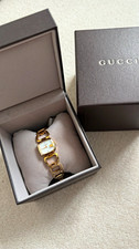 Gucci 125.5 Quartz Gold Tone Stainless Steel Bracelet Watch White Dial Diamond
