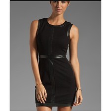 Bailey 44 Faux Leather Trim Black Midi Dress Size S US Made LBD Officecore