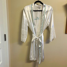 Wedding Bride Bridal Robe Satin Lace Trim Belted White Size L XL Linea Donatella