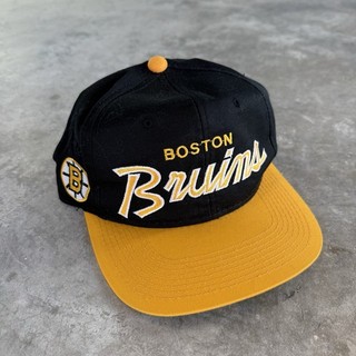 Vintage 90s Sports Specialties Boston Bruins NHL Twill Script Snapback Hat Rare