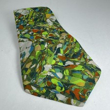 70s 80s VTG Green Abstract Wide Mens Neck Tie Jackson Pollock Style Paint Splat