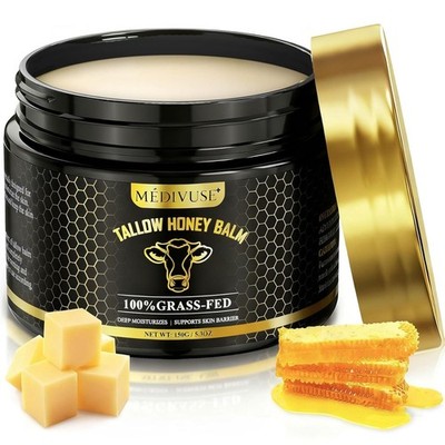 Beef Tallow for Skin, Tallow and Honey Balm for Face, Organic Grass-fed Beef
