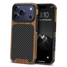  Compatible with Case Wood Grain with Carbon Fiber Texture iPhone 17 Pro Black