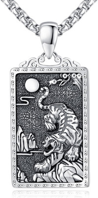 3D Tiger Necklace 925 Sterling Silver Medal Pendant Gifts for Men Women 22''+2''