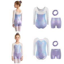Girls Dance Set Heart Neckline Gymnastics Outfit Performance Leotard Sparkling