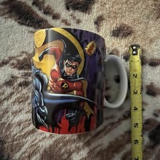 Batman DC Six Flags Embossed 3D Ivy Joker Catwomen Robin Quinn Coffee Mug VTG