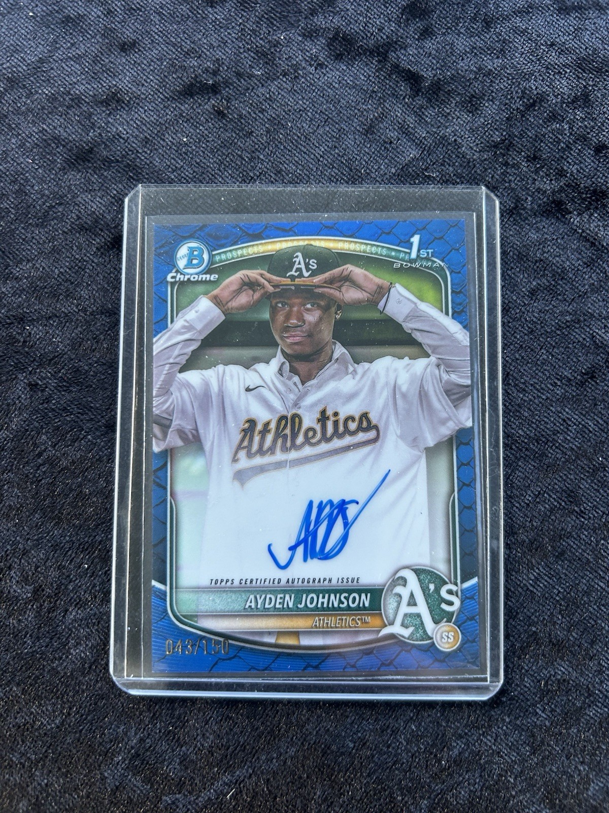 2025 Bowman Chrome Ayden Johnson Blue Reptilian 1st Auto /150 #CPA-AJ Athletics