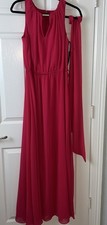 VINCE CAMUTO NWT Sleeveless Maxi Dress Size 10 Hot Pink Key Hole Gold Embellish